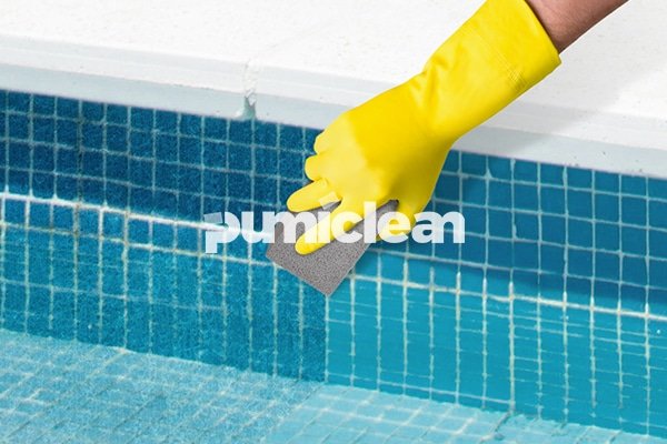 pool stone cleaning block close-up for pool maintenance