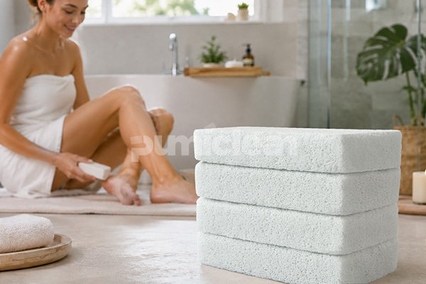 Several foot-care pumice stone shapes and textures arranged for product selection